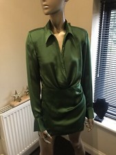 ZARA NEW WOMAN SHORT SATIN EFFECT WRAP DRESS MID-GREEN XS