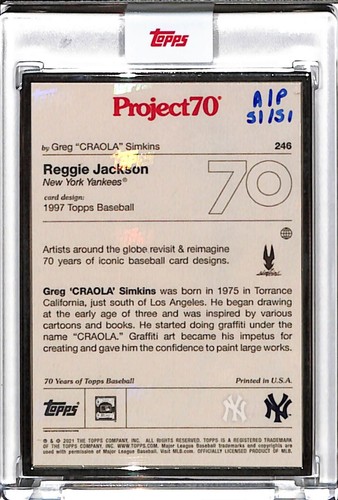 2021 TOPPS PROJECT 70 #246 REGGIE JACKSON GREG CRAOLA SIMKINS SILVER FRAME 51/51 - Picture 2 of 2