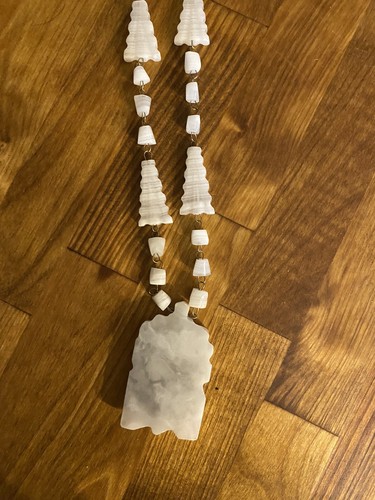 White Quartz Necklace Beaded Carved Aztec Satement Mexico Vintage 27 - Picture 7 of 9