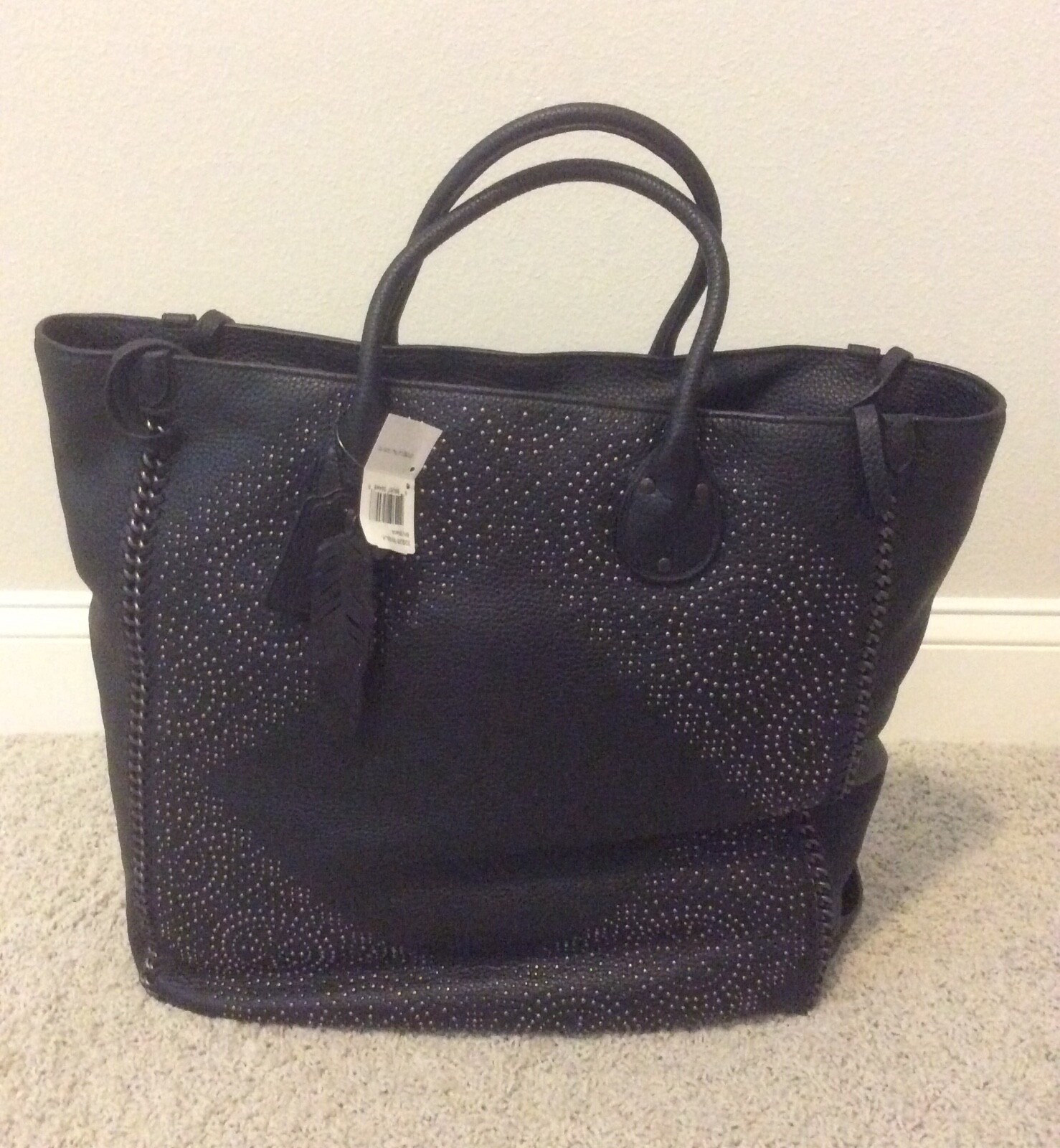 NWT RARE COACH Tatum Studded Tall Large Tote Handbag Pebble Leather 33928 Black
