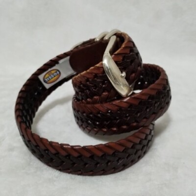 Fossil Braided Leather Belt Chocolate Brown Fossil Brown Leather Woven Novelty Braided Belt Sz L Classic  main image 4
