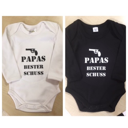 MoonWorks Baby-Body „Papas Bester Schuß“ – Aus Bio-Baumwolle – Grau Meliert, Größe 0-3 Monate