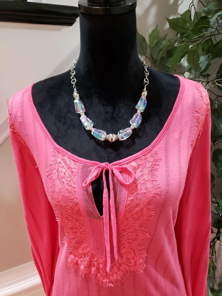 Vintage America Women's Pink 100% Viscose Scoop Neck Long Sleeve Top Blouse XL - Image 2 of 4