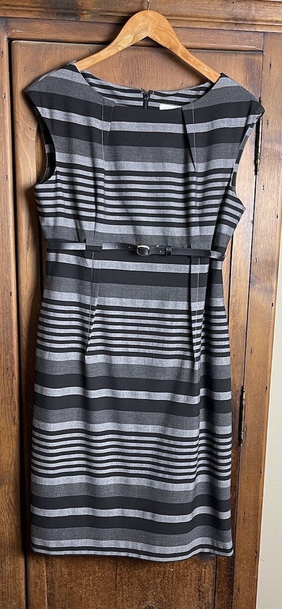 calvin klein grey striped dress NEW Calvin Klein Striped Belted Maxi Dress Women's Plus Size 14W Surplice  Career