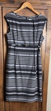 Calvin Klein Women’s Size 12 Gray Striped Lined Belted Sleeveless Sheath Dress