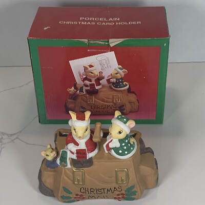 Christmas Mail Card Holder Porcelain Ceramic Mice Transfar Int'l Corp Vintage