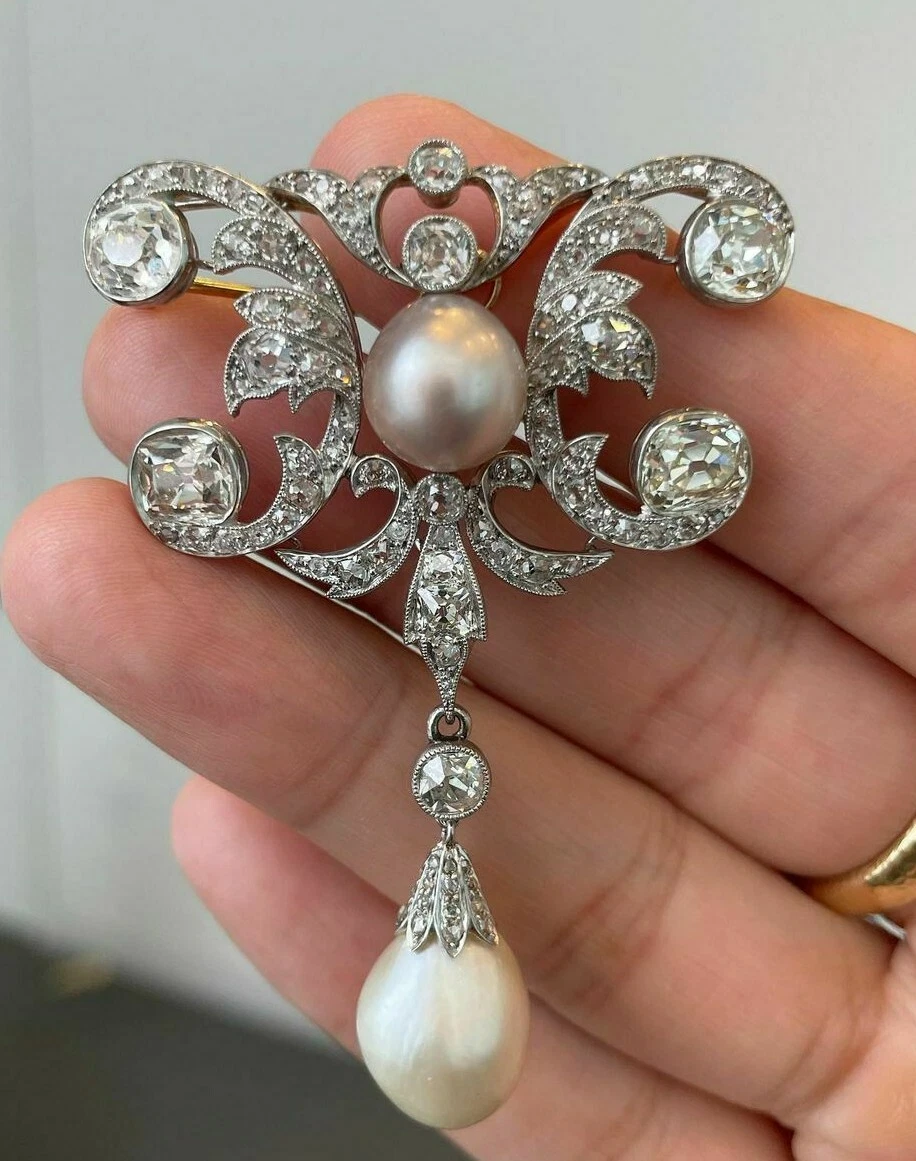 Cultured Pearl Georgian Style Brooch 925 Silver Handmade Luxury Auction  Jewelry