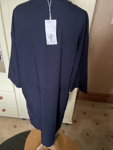 WAREHOUSE Navy Blue 3/4 Sleeve Button Trim Knee Length Shift Dress Size 10 NEW - Picture 9 of 12