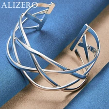 ALIZERO 925 Sterling Silver Bracelet Interweave Opening Bangle Charm Party Gift