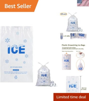 Durable 2mil Drawstring Ice Bags - 100 Pack, Perfect for Outdoor Activities