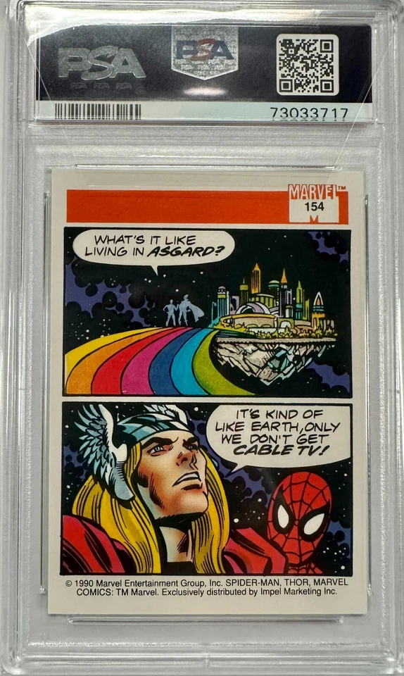1990 Impel Skybox Marvel Universe #154 Thor/Spider-Man Rookie PSA 10 GEM MINT - Image 4 of 4