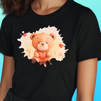 Women Teddy Bear Print Cotton T-Shirt Size S to 3XL