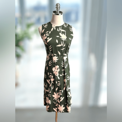 Marni Flounce Hem Floral Leaf Print Olive Green Dress Size 36 US size