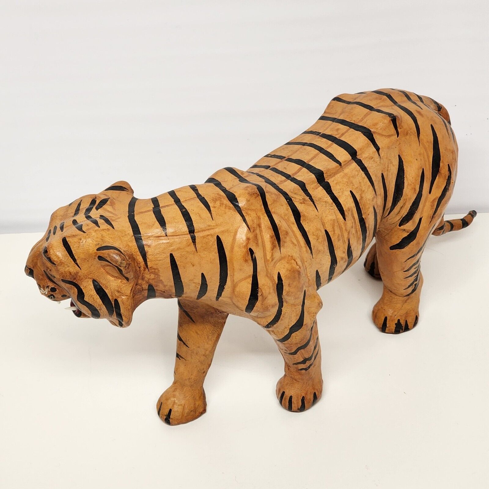 Large Vintage Leather Tiger Statue 15 Long 9 1/2 