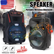 8" Portable Party Speaker USB Bluetooth Loud Bass Sound Rechargeable w/ Remote