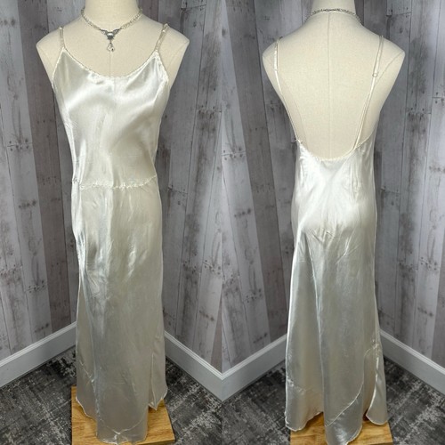 🌷1920er Art Deco Liquid Satin Brautkleid / Brautkleid Schleier Wachsblumen Sml - Bild 12 von 22