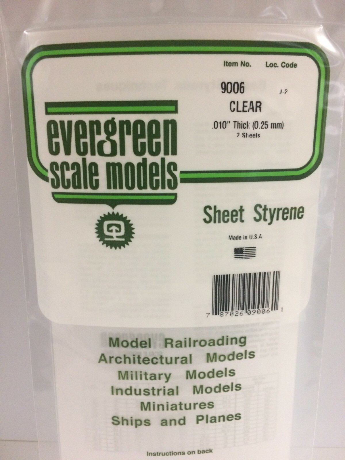 Evergreen EV9006 Polistirene trasp. 15x30cm spess. 0,25mm (2pz) modellismo