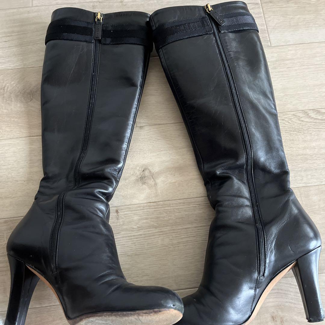 Gucci Boots Heel Long Interlocking Leather Black EU36/US6 Gucci Boots Heel Long Interlocking Leather Black EU36/US6