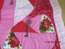 MACHINE CRAZY QUILTED DOUBLE HEART WALL HANGING --HAND APPLIQUE HEARTS--- V5-9