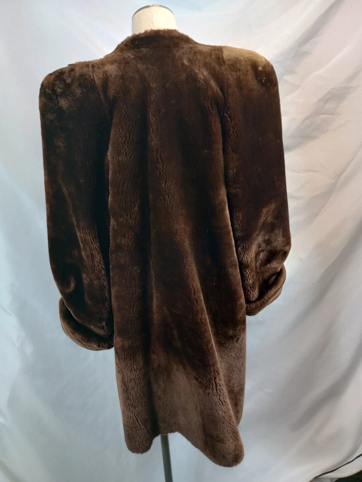 Abrigo de piel personalizado vintage 40" chaqueta larga abrigo de piel marrón talla mediana-LEER Foto 4 de 4