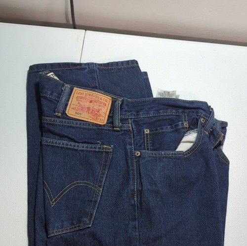 Levi's Straight Fit Blue Denim Jeans Dark Wash Cotton 5-Pocket Zip