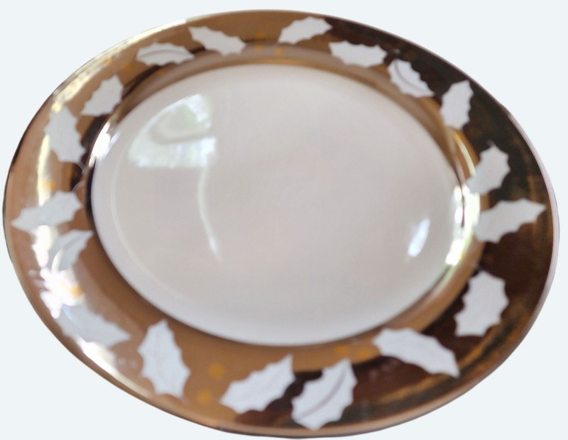 Make The Season Bright Gold Rim White Holiday Plate Holly Design 12 Inches