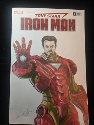 TONY STARK: IRON MAN 1, Blank Sketch Variant By Daniel Crutcher, Marvel Comics 