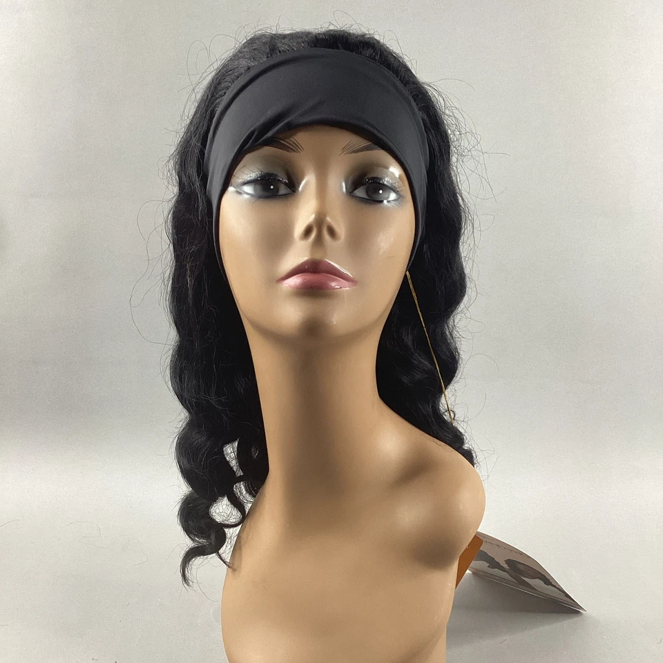 18" Body Wave Headband Natural Black 100% Unprocessed Human Hair Wig - Image 2 of 4
