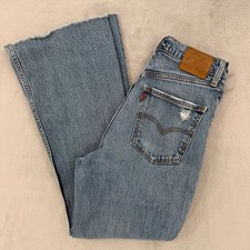 Levis Premium 70s High Flare Jeans Womens 27 Medium Wash Raw Hem Denim