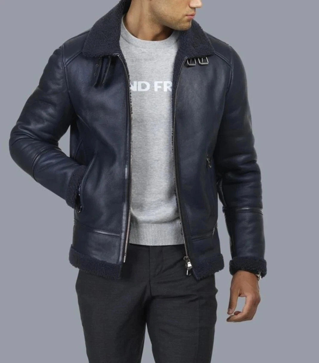 Men's Lamb Leather Shearling Jacket Lamb Leather Bikers Sherpa Lined Jacket