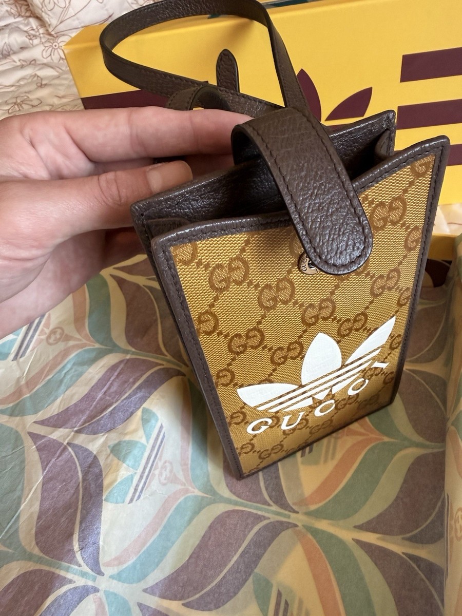 Gucci x Adidas Brown Crossbody Phone Case/Wallet with Strap | eBay