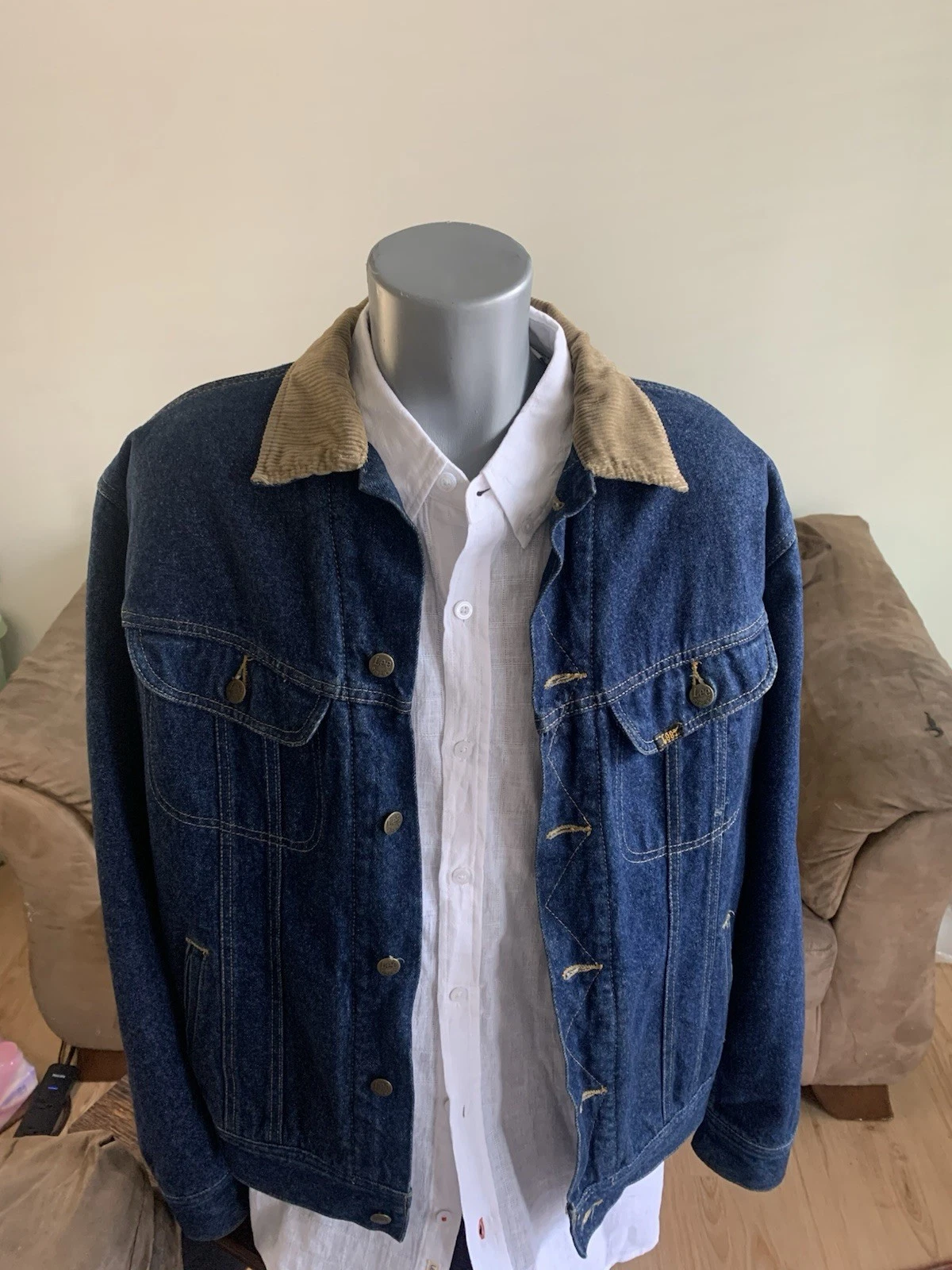 Vintage Lee Storm Rider Men’s Blue Denim Trucker Jacket Blanket Lined Size Large