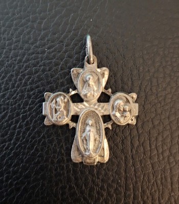 Vintage Catholic 4-way Scapular Cross Pendant Sterling Silver 
