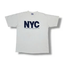 VTG Grungy New York City Single Stitch White All Sport Events T-Shirt Men's XL