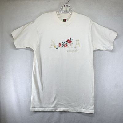 Vintage Alberta Canada T Shirt Adult Medium Beautiful Embroidered Front Flowers