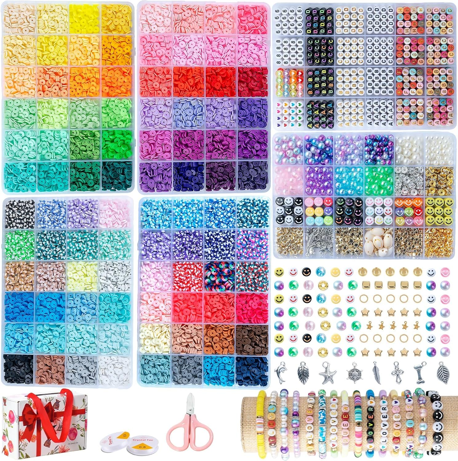 Premium 6-Box Clay Bead Bracelet Kit - 12K Polymer & Heishi Beads