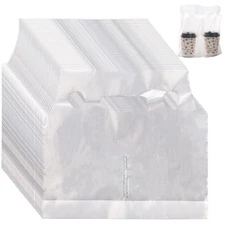 200 Pack Handle Drinking Poly Bags, Clear Plastic Packaging Bags for Delivery...