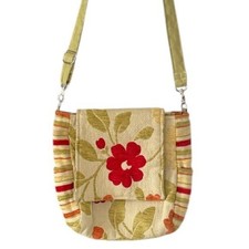 Vintage Retro Shoulder Bag Purse Floral Green Adjustable Strap Embroidered