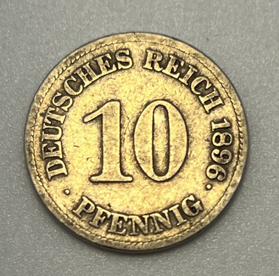1896-E Germany 10 Pfennig Copper-Nickel Muldenhütten Mint KM#12 World Coin