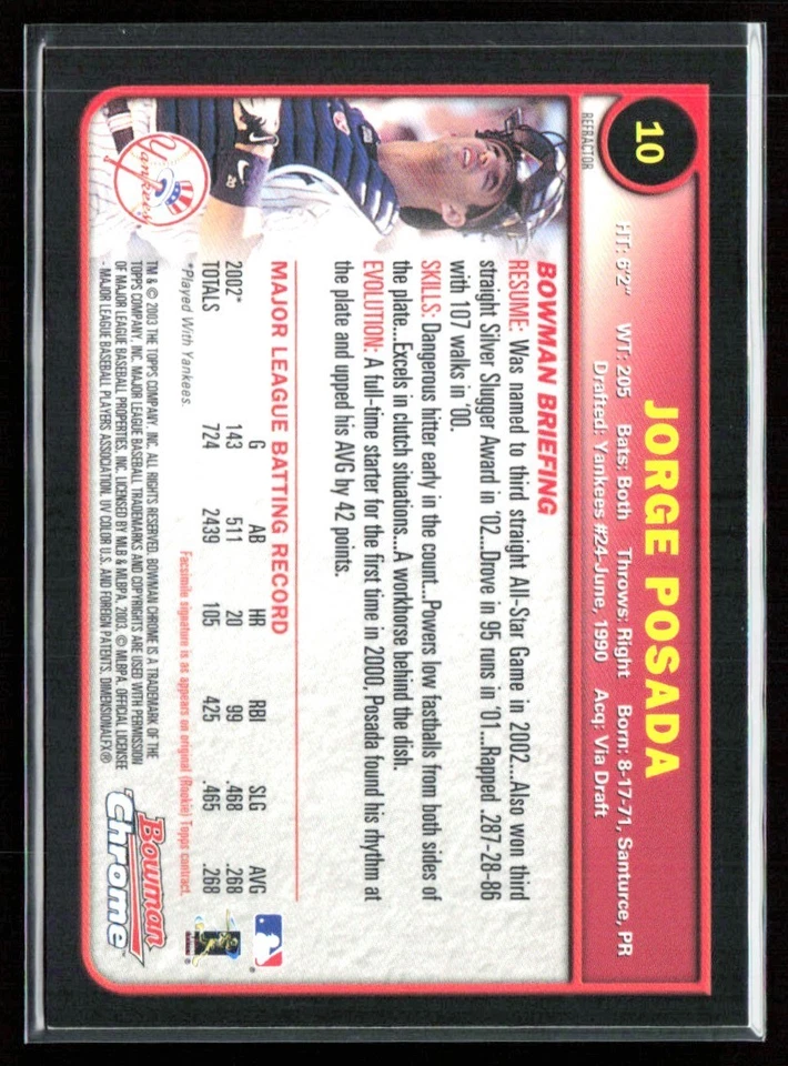 Jorge Posada 2003 Bowman Chrome Refractor #10 New York Yankees - Image 2 of 2