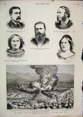 Original alter antiker Druck 1879 Afghan Feldzug Explosion Magazin Bala Hissar