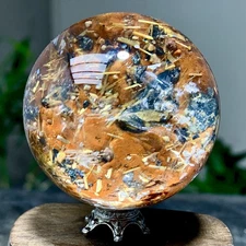 144G Natural rutilated with Black iron ore Quartz Crystal Sphere Ball Healing