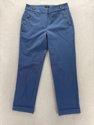 LOFT Curvy Ankle Pants Womens 2 Blue Cuffed Button Trim Twill Stretch Career NWT