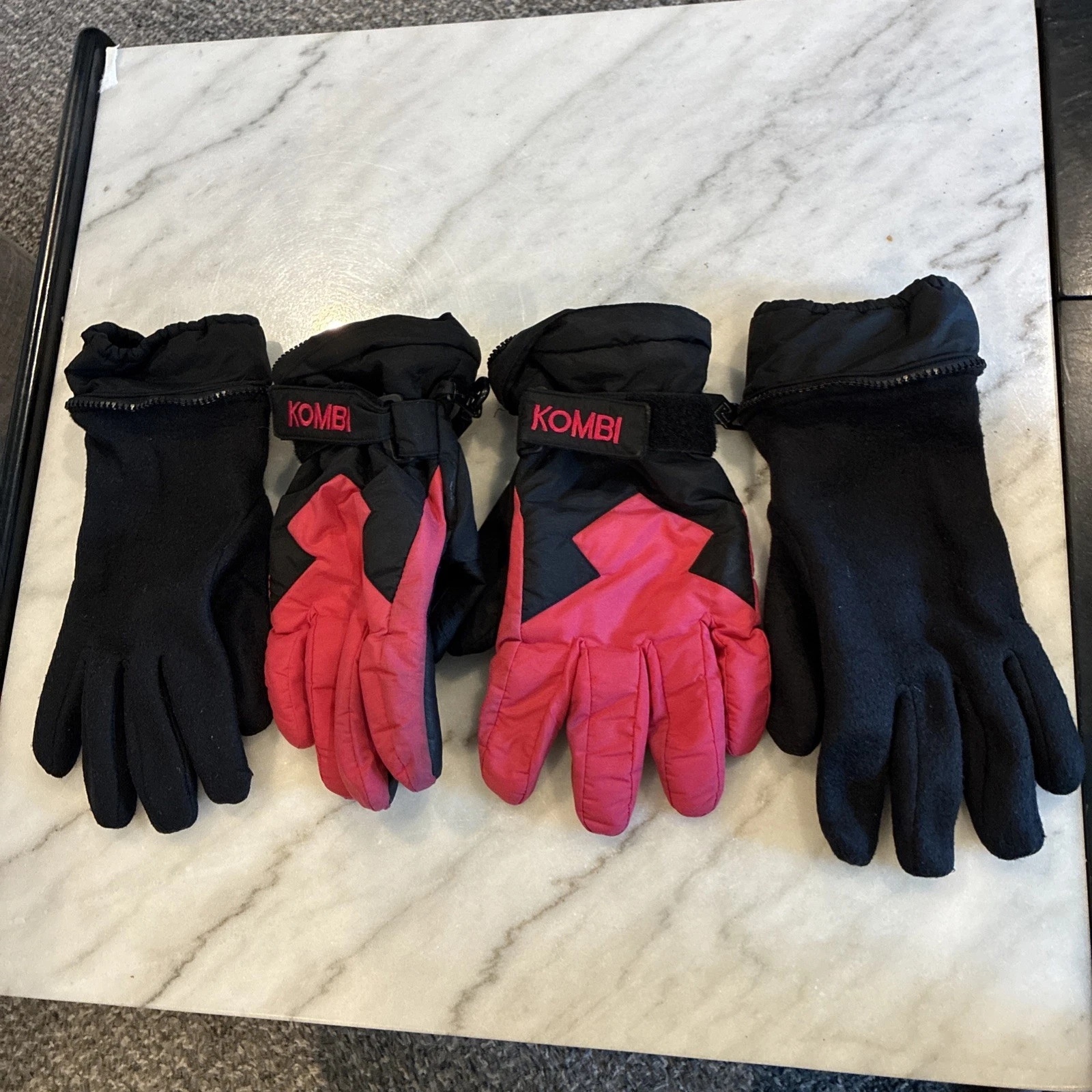 Preowned Kombi Men's Medium Pink Winter Gloves W/removable Liners Ski Snow USED