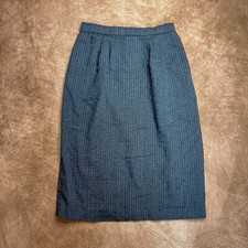 Vintage 90s Textured Polka Dot Midi Skirt Dark Blue Pleated Mid Weight Preppy