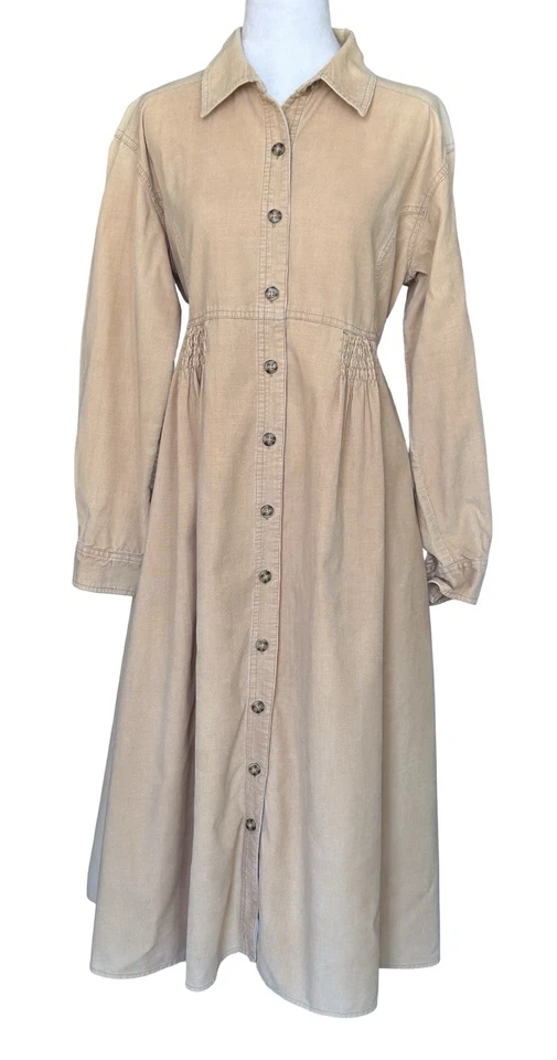 Vestido midi vintage años 90 Real Comfort by Chadwick's beige algodón botones delantero 12P Foto 2 de 4