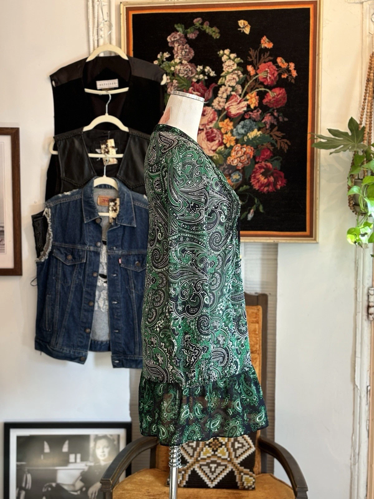 Abito Michael Kors stampa paisley verde trasparente nero copricostume spiaggia taglia XXS S