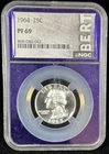 1964 Proof Washington Quarter NGC PF69 90% Silver 25C Custom Purple Core Bert