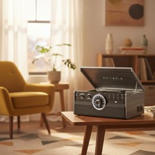6-in-1 Record Player and Multimedia Center with Bluetooth Radio Cassette CD