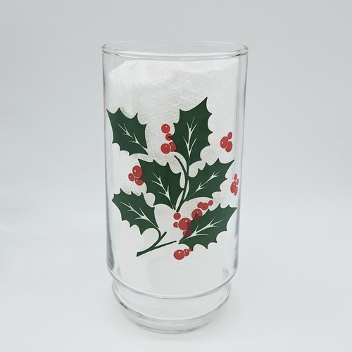 4 Vintage Indiana Glass HOLLY BERRY Christmas Drinking Glasses Tumblers - Picture 3 of 8
